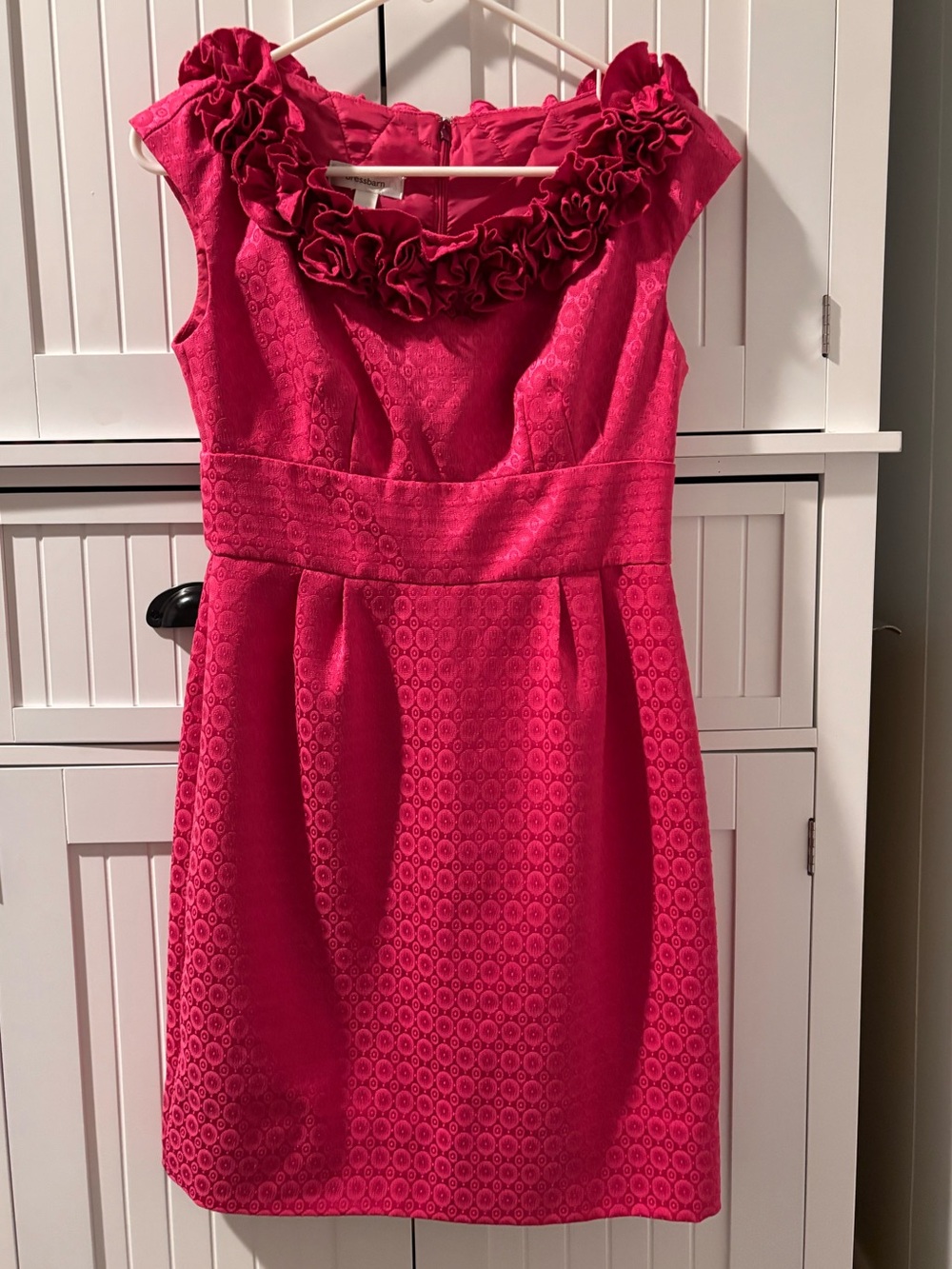 dressbarn Hot Pink Floral Ruffle Neck Dress